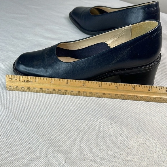 Vintage 90s Aldo Navy Blue Square Toe Block Heel Pumps Leather Italy 37 EU - Picture 11 of 12